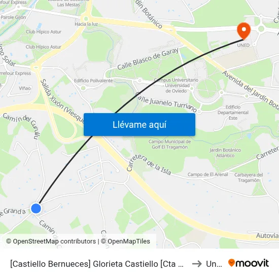 [Castiello Bernueces]  Glorieta Castiello [Cta 02025] to Uned map