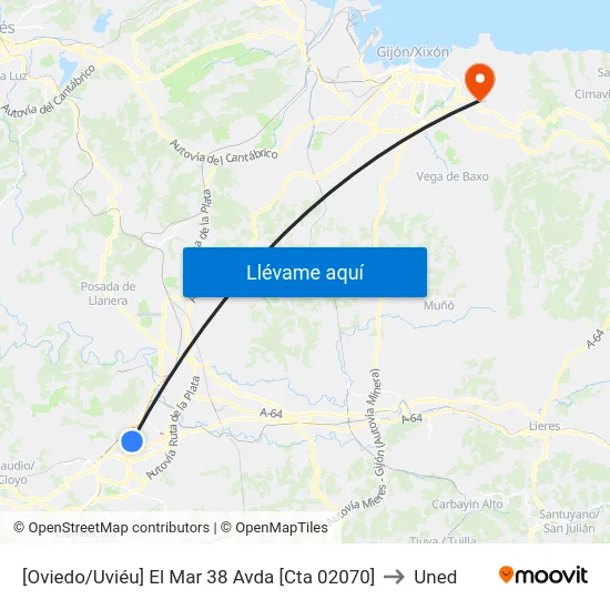 [Oviedo/Uviéu]  El Mar 38 Avda [Cta 02070] to Uned map