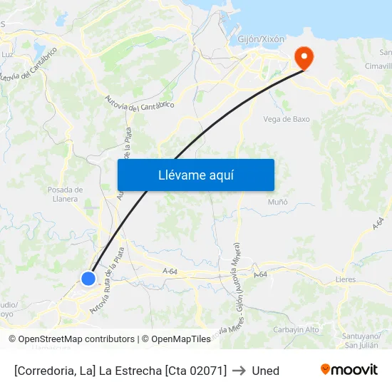 [Corredoria, La]  La Estrecha [Cta 02071] to Uned map