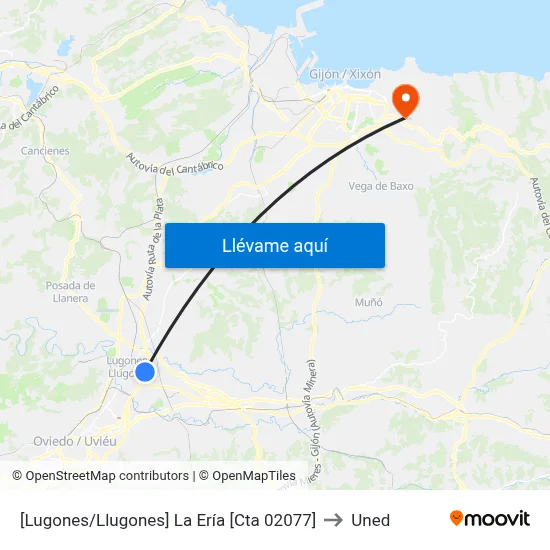 [Lugones/Llugones]  La Ería [Cta 02077] to Uned map