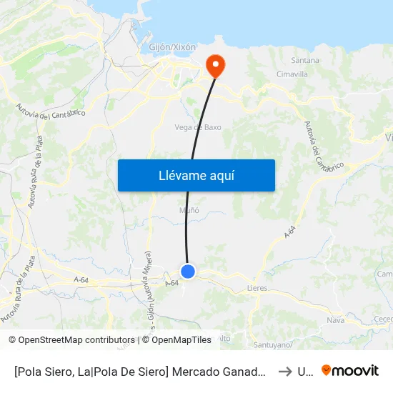 [Pola Siero, La|Pola De Siero]  Mercado Ganado - Venta La Uña [Cta 02139] to Uned map