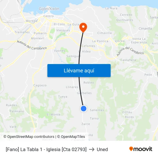 [Fano]  La Tabla 1 - Iglesia [Cta 02793] to Uned map