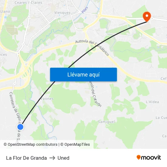 La Flor De Granda to Uned map
