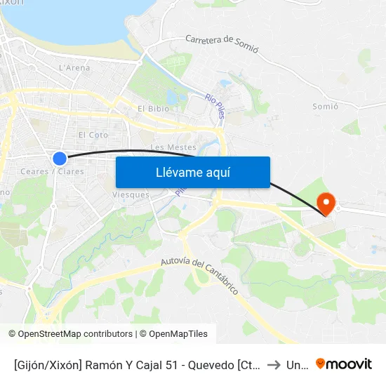 [Gijón/Xixón]  Ramón Y Cajal 51 - Quevedo [Cta 02850] to Uned map