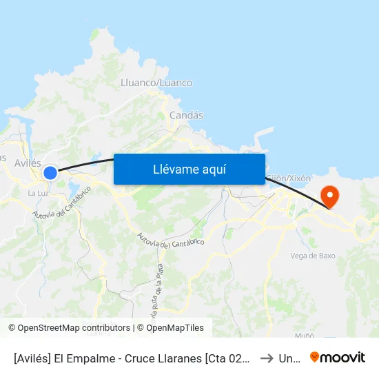 [Avilés]  El Empalme - Cruce Llaranes [Cta 02870] to Uned map