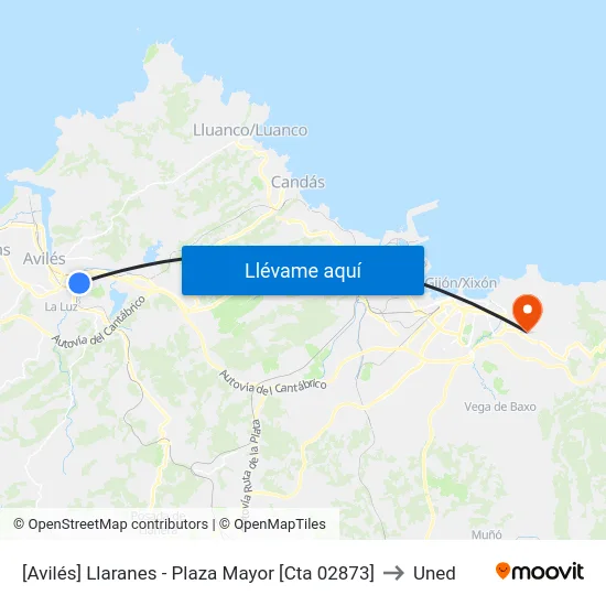 [Avilés]  Llaranes - Plaza Mayor [Cta 02873] to Uned map