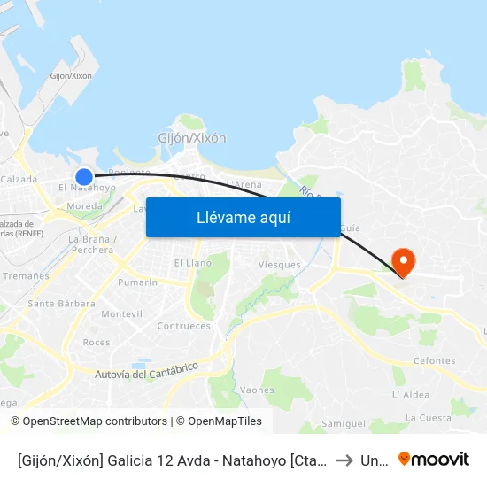 [Gijón/Xixón]  Galicia 12 Avda - Natahoyo [Cta 02927] to Uned map
