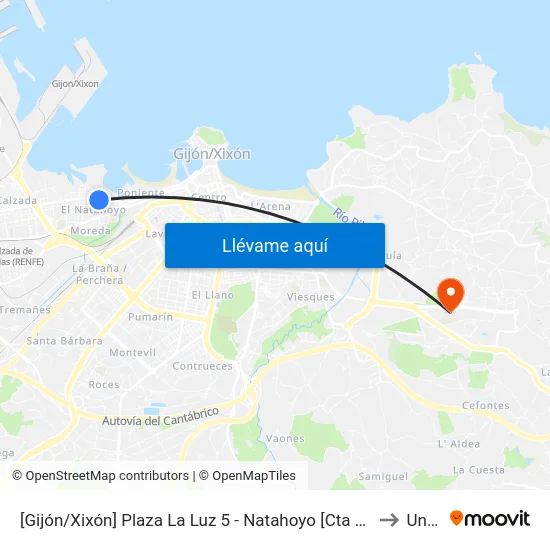 [Gijón/Xixón]  Plaza La Luz 5 - Natahoyo [Cta 02943] to Uned map
