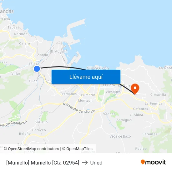 [Muniello]  Muniello [Cta 02954] to Uned map