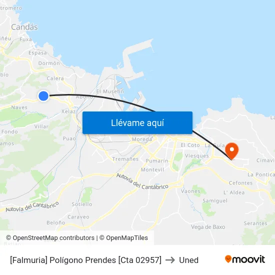 [Falmuria]  Polígono Prendes [Cta 02957] to Uned map