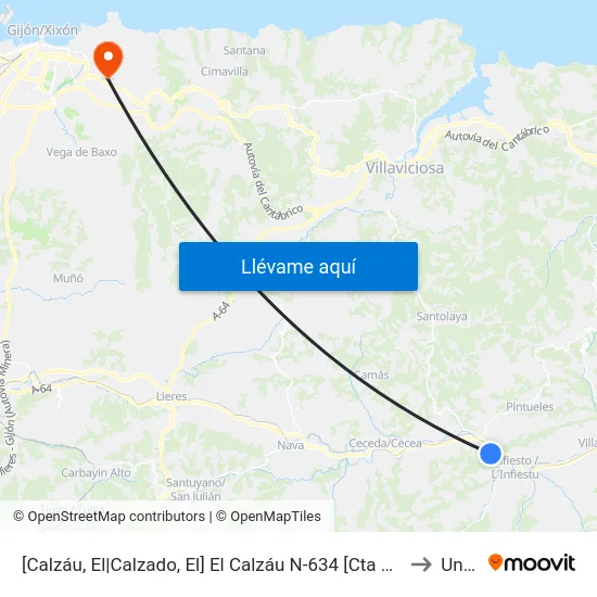 [Calzáu, El|Calzado, El]  El Calzáu N-634 [Cta 03116] to Uned map