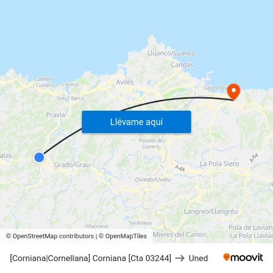 [Corniana|Cornellana]  Corniana [Cta 03244] to Uned map