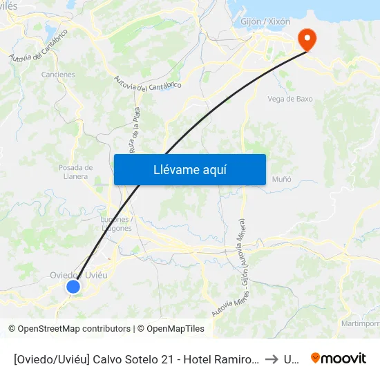 [Oviedo/Uviéu]  Calvo Sotelo 21 - Hotel Ramiro I [Cta 03365] to Uned map