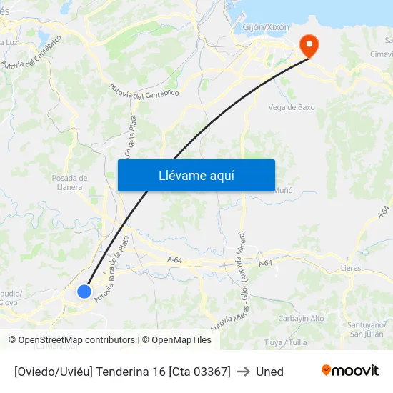 [Oviedo/Uviéu]  Tenderina 16 [Cta 03367] to Uned map