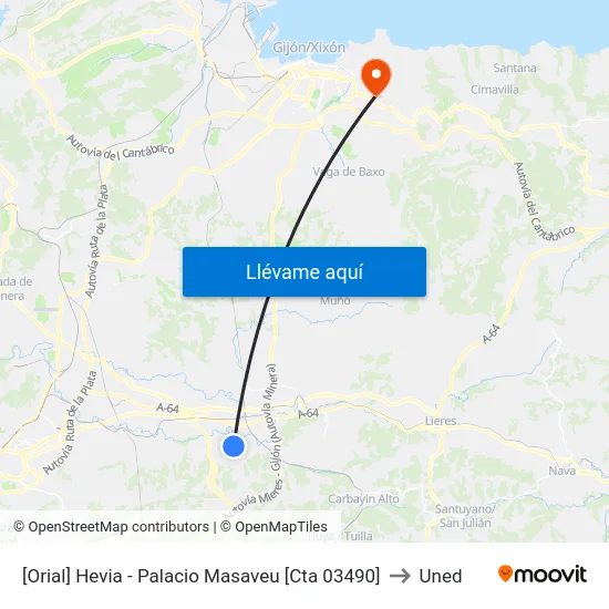[Orial]  Hevia - Palacio Masaveu [Cta 03490] to Uned map