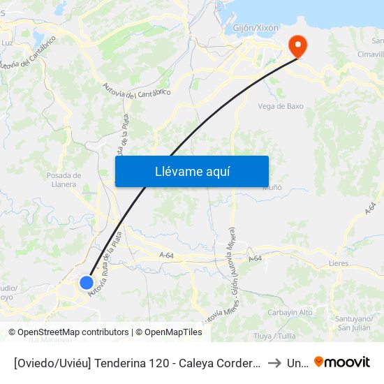 [Oviedo/Uviéu]  Tenderina 120 - Caleya Cordero [Cta 03611] to Uned map