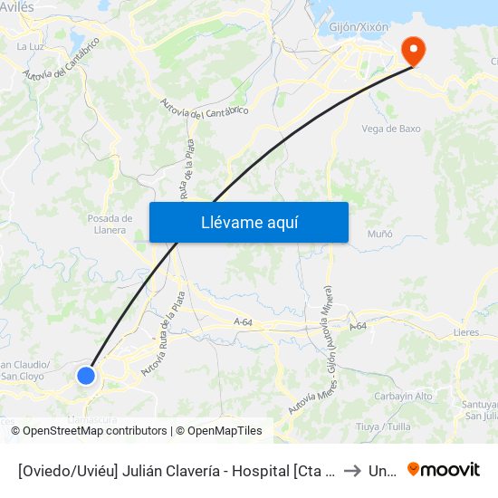 [Oviedo/Uviéu]  Julián Clavería - Hospital [Cta 03630] to Uned map
