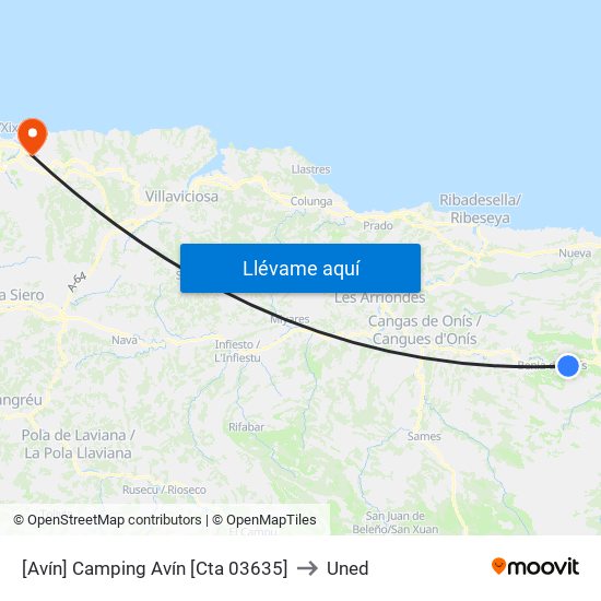 [Avín]  Camping Avín [Cta 03635] to Uned map