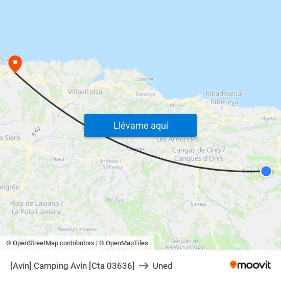 [Avín]  Camping Avín [Cta 03636] to Uned map