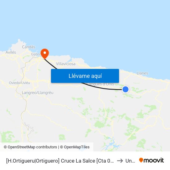 [H.Ortigueru|Ortiguero]  Cruce La Salce [Cta 03645] to Uned map