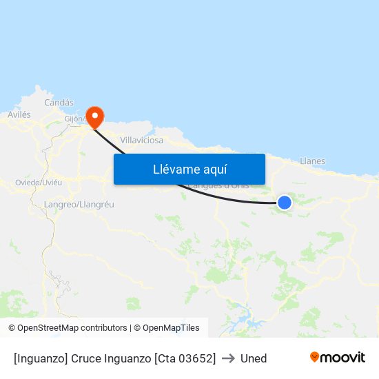 [Inguanzo]  Cruce Inguanzo [Cta 03652] to Uned map