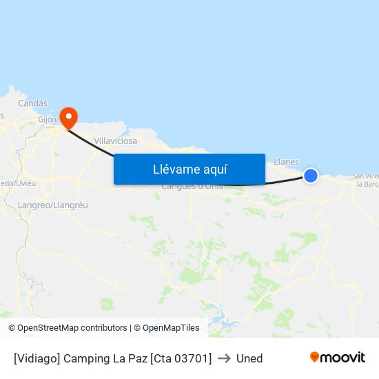 [Vidiago]  Camping La Paz [Cta 03701] to Uned map