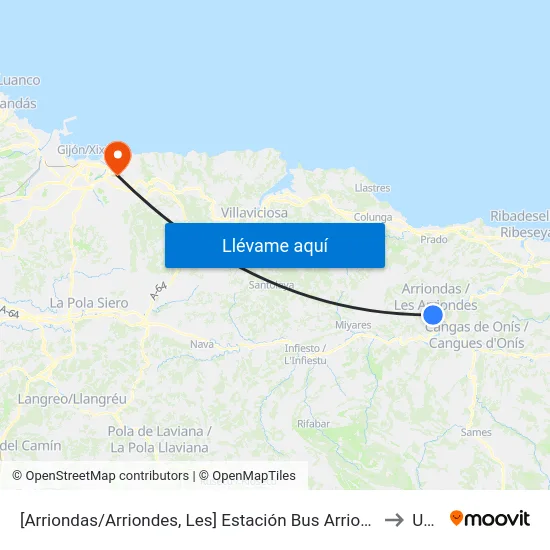 [Arriondas/Arriondes, Les]  Estación Bus Arriondas [Cta 03829] to Uned map
