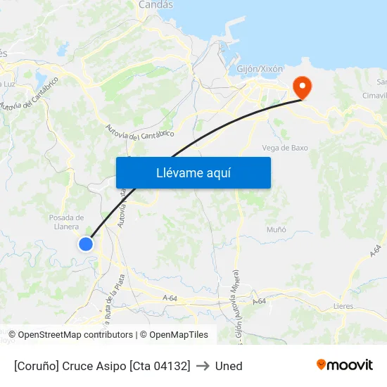 [Coruño]  Cruce Asipo [Cta 04132] to Uned map