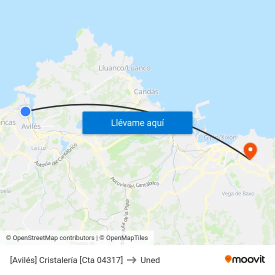 [Avilés]  Cristalería [Cta 04317] to Uned map