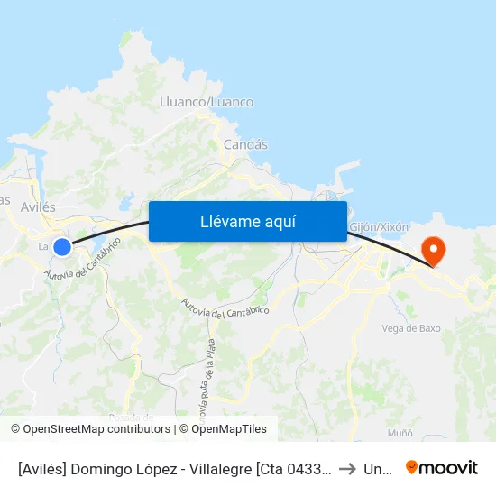[Avilés]  Domingo López - Villalegre [Cta 04332] to Uned map
