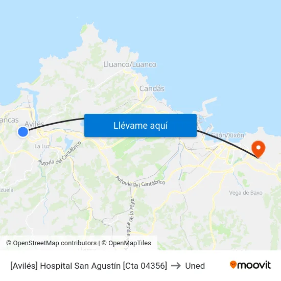 [Avilés]  Hospital San Agustín [Cta 04356] to Uned map