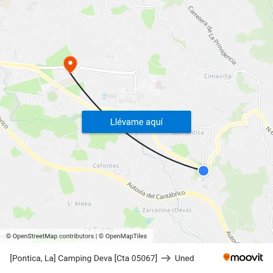 [Pontica, La]  Camping Deva [Cta 05067] to Uned map