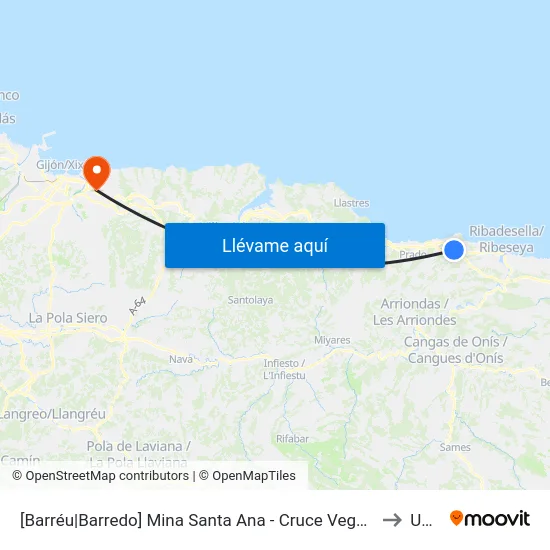 [Barréu|Barredo]  Mina Santa Ana - Cruce Vega [Cta 05146] to Uned map