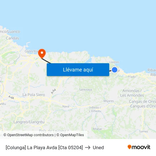 [Colunga]  La Playa Avda [Cta 05204] to Uned map