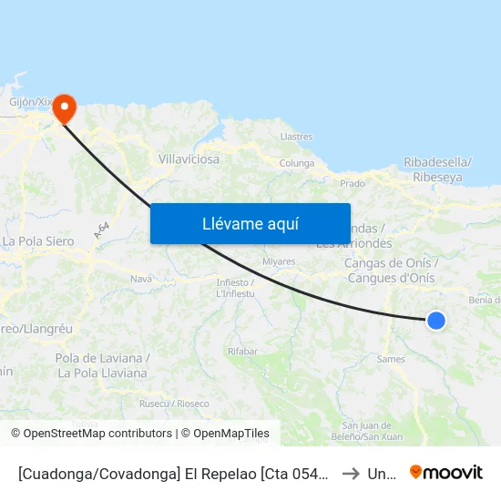 [Cuadonga/Covadonga]  El Repelao [Cta 05444] to Uned map