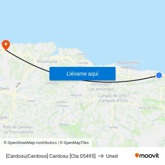 [Cardosu|Cardoso]  Cardosu [Cta 05495] to Uned map
