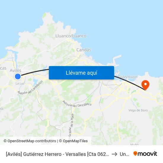 [Avilés]  Gutiérrez Herrero - Versalles [Cta 06251] to Uned map