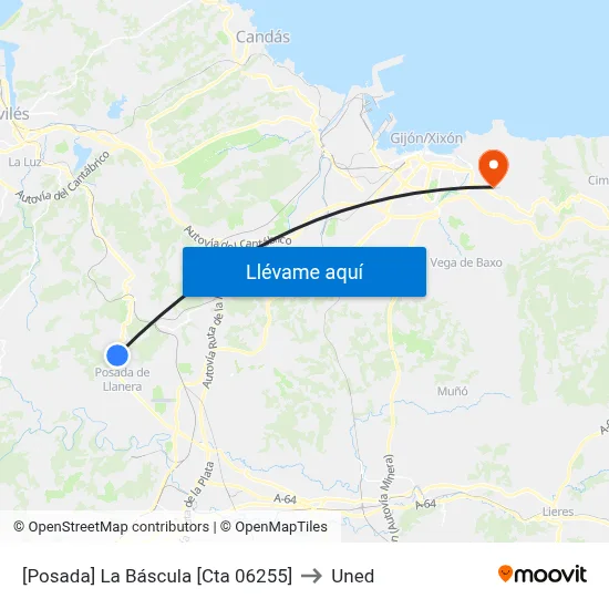 [Posada]  La Báscula [Cta 06255] to Uned map