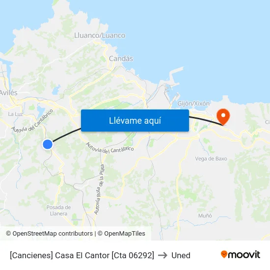 [Cancienes]  Casa El Cantor [Cta 06292] to Uned map