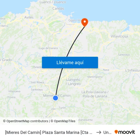 [Mieres Del Camín]  Plaza Santa Marina [Cta 06384] to Uned map