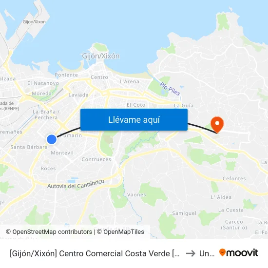 [Gijón/Xixón]  Centro Comercial Costa Verde [Cta 06443] to Uned map