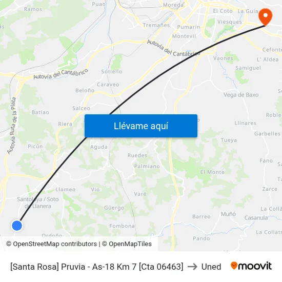 [Santa Rosa]  Pruvia - As-18 Km 7 [Cta 06463] to Uned map