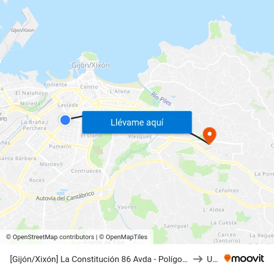 [Gijón/Xixón]  La Constitución 86 Avda - Polígono Pumarín [Cta 06489] to Uned map