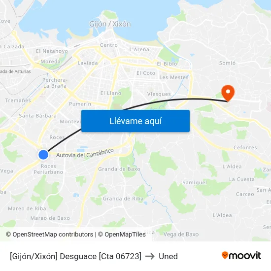 [Gijón/Xixón]  Desguace [Cta 06723] to Uned map