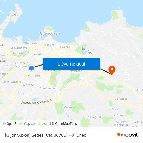 [Gijón/Xixón]  Sedes [Cta 06785] to Uned map