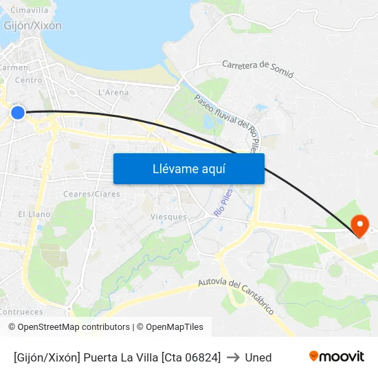 [Gijón/Xixón]  Puerta La Villa [Cta 06824] to Uned map