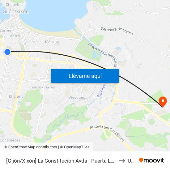 [Gijón/Xixón]  La Constitución Avda - Puerta La Villa [Cta 06838] to Uned map