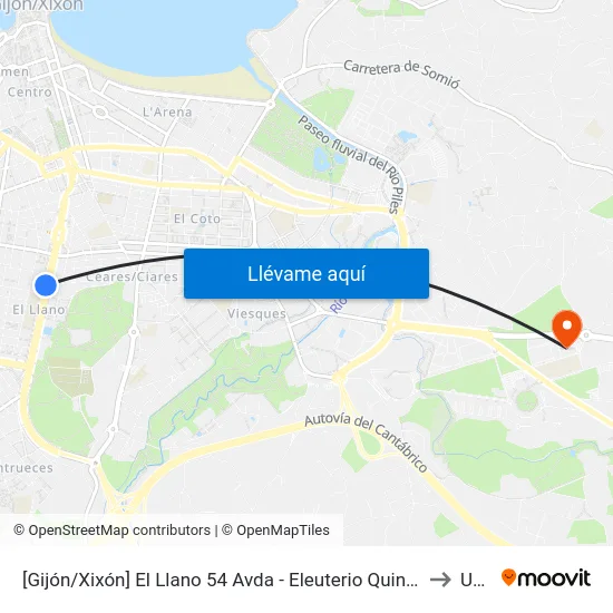 [Gijón/Xixón]  El Llano 54 Avda - Eleuterio Quintanilla [Cta 06857] to Uned map