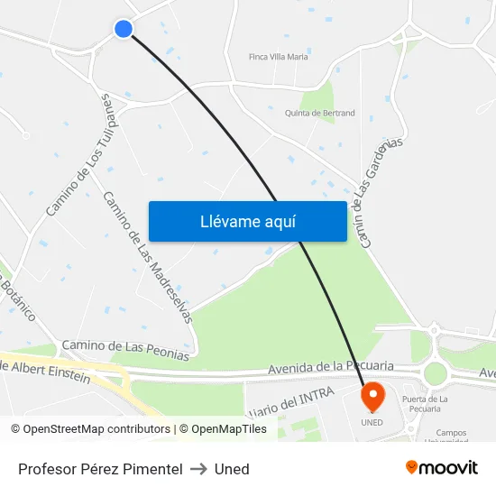 Profesor Pérez Pimentel to Uned map
