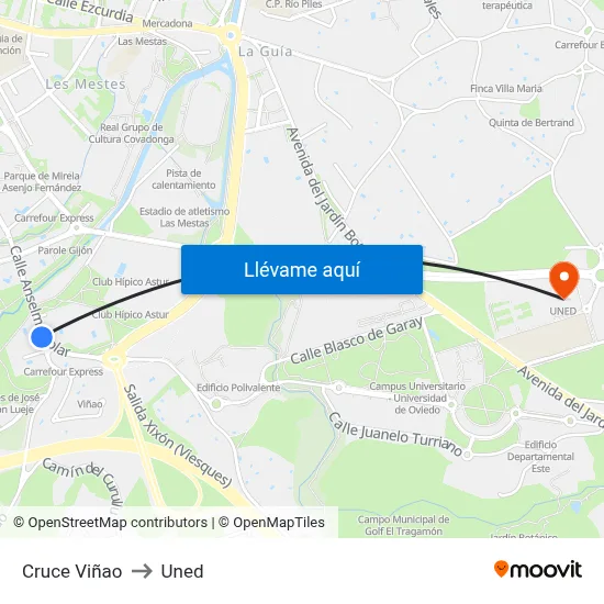 Cruce Viñao to Uned map